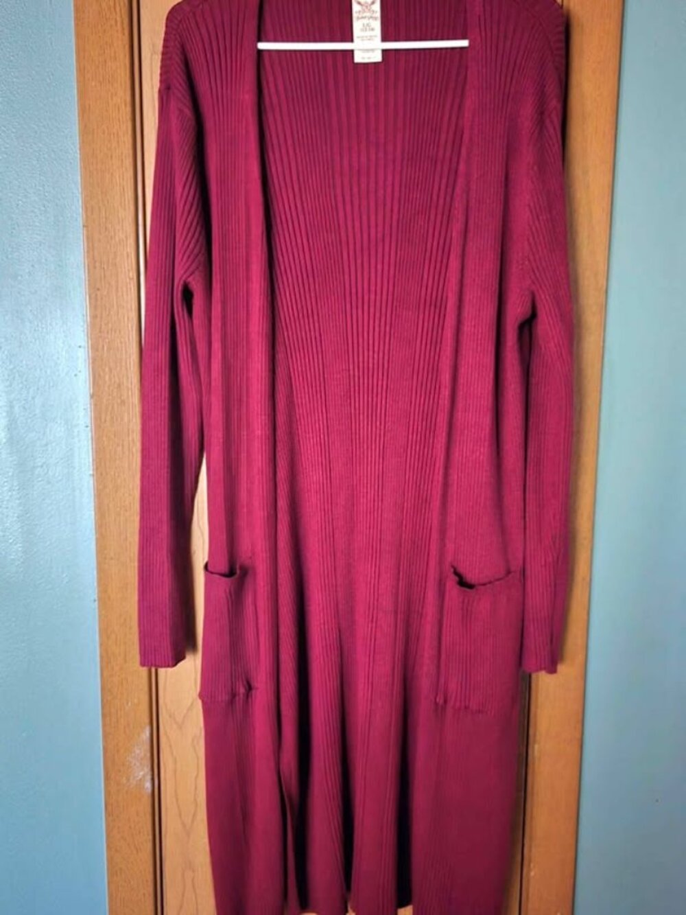 Size L Faded Glory Maroon Long Sleeve Duster Cardigan with Pockets